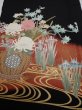 Photo1: 4G03z100  Japanese Kimono Silk  FABRIC Flowers Black 70.1x14.8 (1)