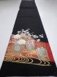 Photo5: 4G03z100  Japanese Kimono Silk  FABRIC Flowers Black 70.1x14.8 (5)