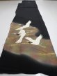 Photo7: 4G01z160  Japanese Kimono Silk  FABRIC Crane Black 63.0x19.9 (7)