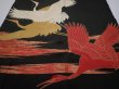 Photo1: 4L01z250 Vintage Japanese Kimono Silk  FABRIC Crane Black 58.3x29.5 (1)