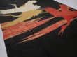 Photo2: 4L01z250 Vintage Japanese Kimono Silk  FABRIC Crane Black 58.3x29.5 (2)