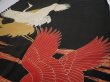 Photo3: 4L01z250 Vintage Japanese Kimono Silk  FABRIC Crane Black 58.3x29.5 (3)