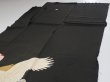 Photo5: 4L01z250 Vintage Japanese Kimono Silk  FABRIC Crane Black 58.3x29.5 (5)