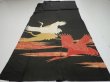 Photo6: 4L01z250 Vintage Japanese Kimono Silk  FABRIC Crane Black 58.3x29.5 (6)