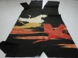 Photo7: 4L01z250 Vintage Japanese Kimono Silk  FABRIC Crane Black 58.3x29.5 (7)