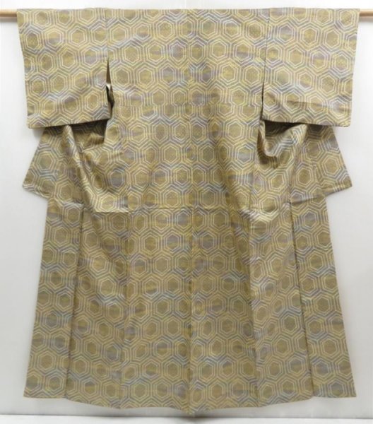 Photo1: 4211T04z760 Vintage Japanese Kimono Silk TSUMUGI Kikko Yellow ochre (1)