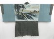 Photo1: 4213T05z480 Vintage Japanese Kimono Silk Men's OSHIMA HAORI Scenery Green-Gray (1)