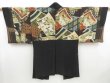 Photo1: 4213T11z550 Vintage Japanese Kimono Silk Men's HAORI Booklet Black (1)