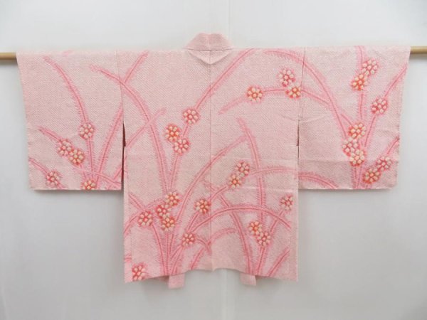 Photo1: 4214T03z490  Japanese Kimono Silk SHIBORI HAORI Flower Pink (1)