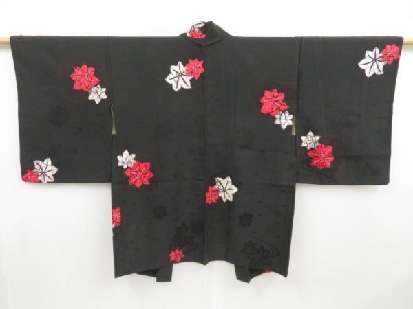 Photo1: 4214T05z610 Vintage Japanese Kimono Silk HAORI Maple Black (1)