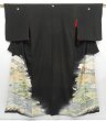 Photo1: 4215T01z730 Antique Japanese Kimono Silk TOMESODE Flying crane Black (1)