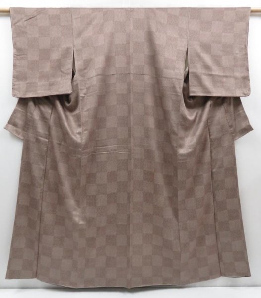 Photo1: 4217T12z860  Japanese Kimono Silk KOMON Ichimatsu Brown-Gray (1)