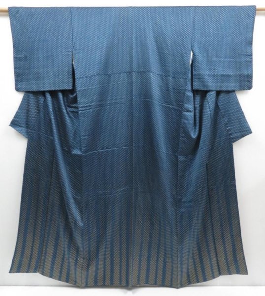 Photo1: 4217T13z880  Japanese Kimono Silk TSUKESAGE Plum blossom Dark cyan blue (1)