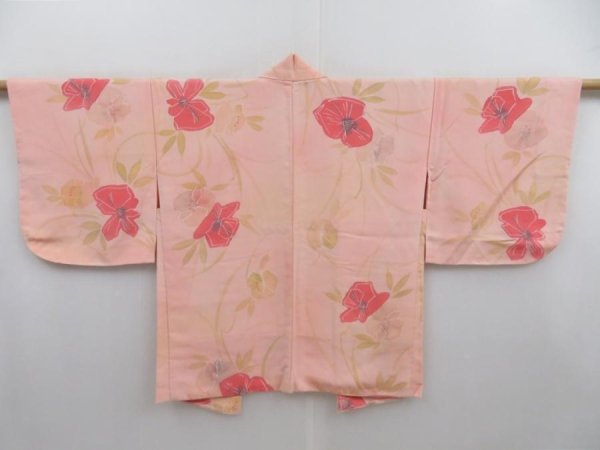 Photo1: 4220T03z440 Vintage Japanese Kimono Silk HAORI Flower Pink (1)