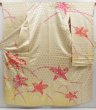 Photo1: 4224T04z900 Vintage Japanese Kimono Silk FURISODE Flowers Light cream (1)