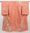 Photo1: 4224T09z570 Vintage Japanese Kimono Silk TSUKESAGE Chrysanthemum Coral pink (1)