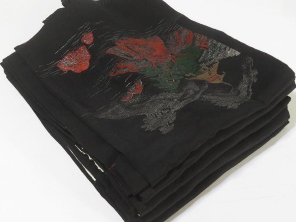 Photo1: 0626HB01z25  Japanese Kimono Silk BLACK HAORI 5pcs FREE SHIPPING (1)