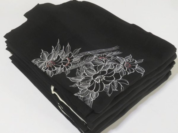 Photo1: 0626HB02z29  Japanese Kimono Silk BLACK HAORI 5pcs FREE SHIPPING (1)