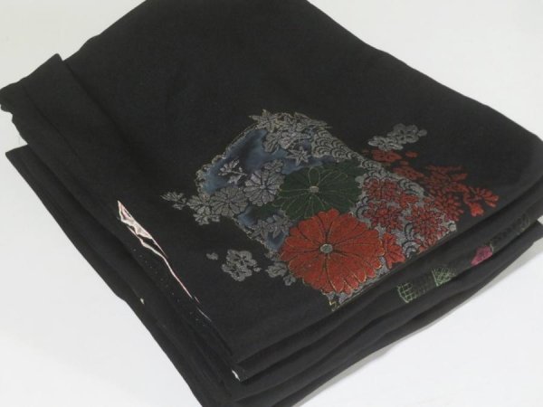 Photo1: 0626HB09z26  Japanese Kimono Silk BLACK HAORI 5pcs FREE SHIPPING (1)