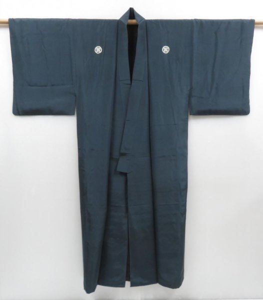 Photo1: 4226T01z760 Vintage Japanese Kimono Silk Men's  Plain Green-Gray (1)