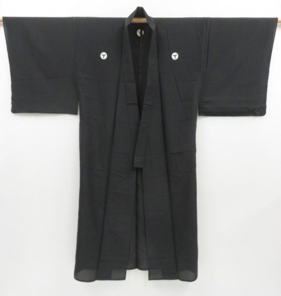 Photo1: 4226T03z610 Vintage Japanese Kimono Silk RO Men's See through Black (1)