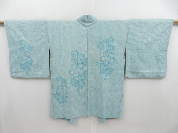 Photo1: 4226T05z530 Vintage Japanese Kimono Silk SHIBORI HAORI Flower Light blue (1)