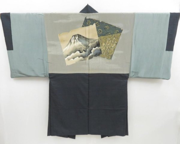 Photo1: 4227T03z520 Vintage Japanese Kimono Silk Men's OSHIMA HAORI Mt.Fuji (1)