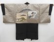 Photo1: 4227T12z690 Vintage Japanese Kimono Silk Men's HAORI Mt.Fuji Black (1)