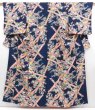 Photo1: 4228T01z910  Japanese Kimono Silk KOMON Chrysanthemum Dark navy (1)