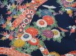 Photo6: 4228T01z910  Japanese Kimono Silk KOMON Chrysanthemum Dark navy (6)