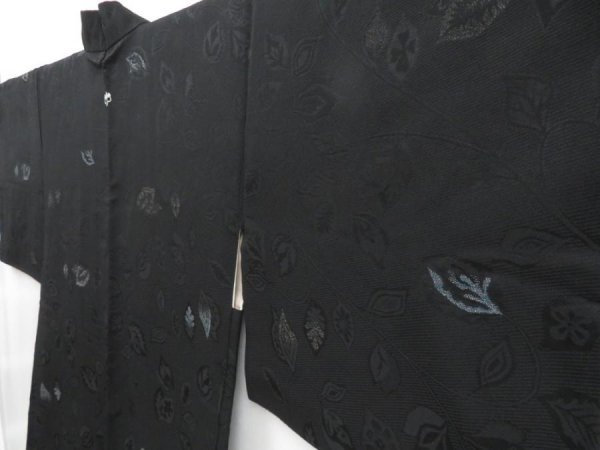 Photo1: 4229T04z610 Vintage Japanese Kimono Silk HAORI Leaf Black (1)