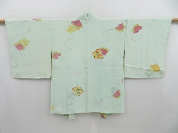 Photo1: 4229T07z540 Vintage Japanese Kimono Silk HAORI Flower Soft green (1)