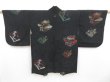 Photo1: 4229T08z560 Vintage Japanese Kimono Silk HAORI Itsukushima Shrine Black (1)