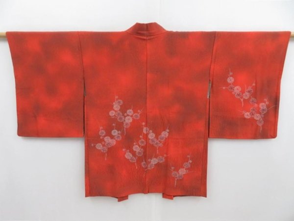 Photo1: 4229T11z640 Vintage Japanese Kimono Silk HAORI Flower Orange-Red (1)