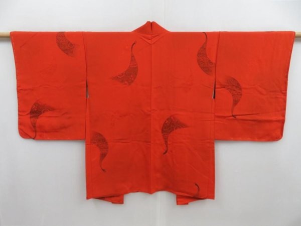 Photo1: 4301T04z550 Vintage Japanese Kimono Silk HAORI Peacock Orangered (1)