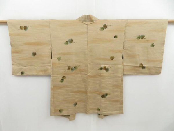 Photo1: 4301T07z480 Vintage Japanese Kimono Silk HAORI Leaf Sand beige (1)