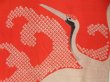 Photo4: 4303T01z490 Antique Japanese Kimono Silk JUBAN Flying crane Orangered (4)