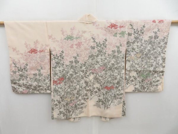 Photo1: 4304T10z590 Vintage Japanese Kimono Silk HAORI Plum blossom Off-white (1)