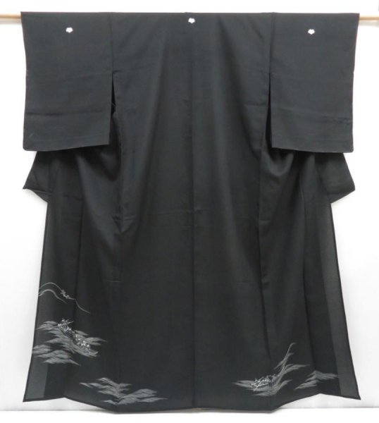 Photo1: 4306T02z520 Vintage Japanese Kimono Silk RO TOMESODE Boat Black (1)