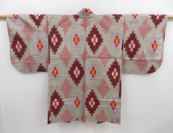 Photo1: 4306T09z370 Vintage Japanese Kimono Silk MEISEN HAORI  Light gray (1)