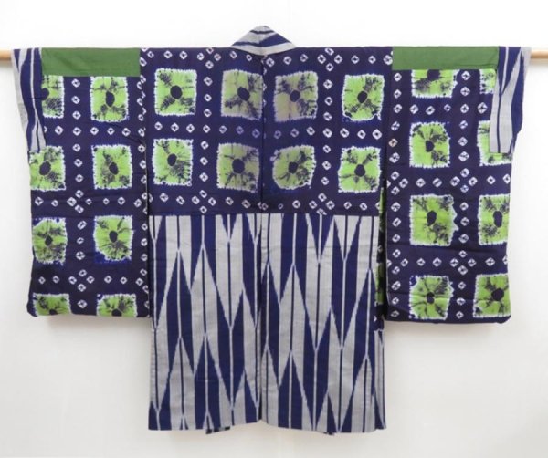 Photo1: 4306T12z390 Antique Japanese Kimono Silk HAORI Yagasuri Dark lavender blue (1)