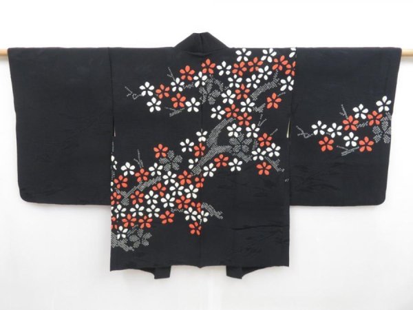 Photo1: 4307T05z530 Vintage Japanese Kimono Silk HAORI Tree Black (1)