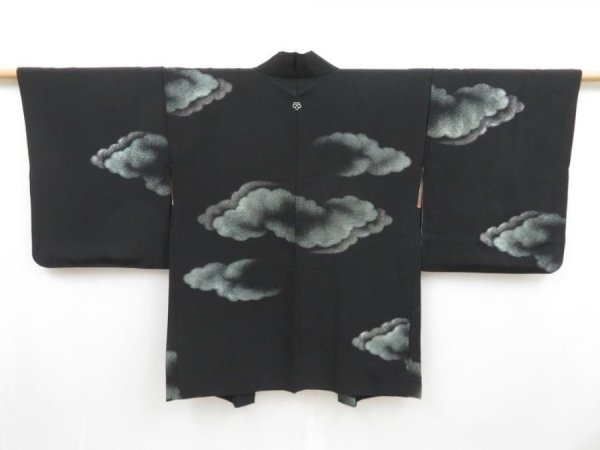 Photo1: 4307T07z690 Vintage Japanese Kimono Silk HAORI Cloud Black (1)