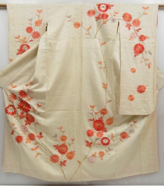 Photo1: 4309T05z1180 Vintage Japanese Kimono Silk SHIBORI FURISODE Chrysanthemum (1)