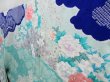 Photo2: 4309T06z1060 Vintage Japanese Kimono Silk FURISODE Peony Dull cyan (2)