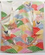 Photo1: 4309T08z980 Vintage Japanese Kimono Silk FURISODE Butterfly Off-white (1)