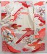 Photo1: 4309T09z1060 Vintage Japanese Kimono Silk FURISODE Royal cart Off-white (1)