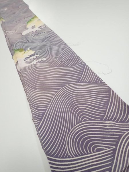 Photo1: 2Z07z40  Japanese Kimono Silk  FABRIC Wave Light purple 58.3x7.1 (1)