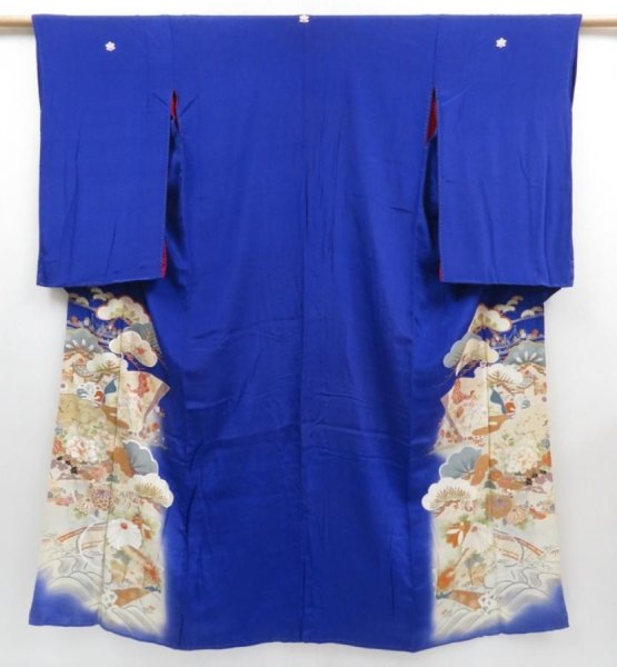 Photo1: 4311T04z450 Antique Japanese Kimono Silk IROTOMESODE Dark lavender blue (1)