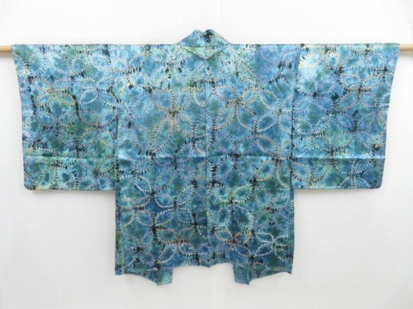 Photo1: 4311T10z380 Vintage Japanese Kimono Silk SHIBORI HAORI Shippo Blue (1)